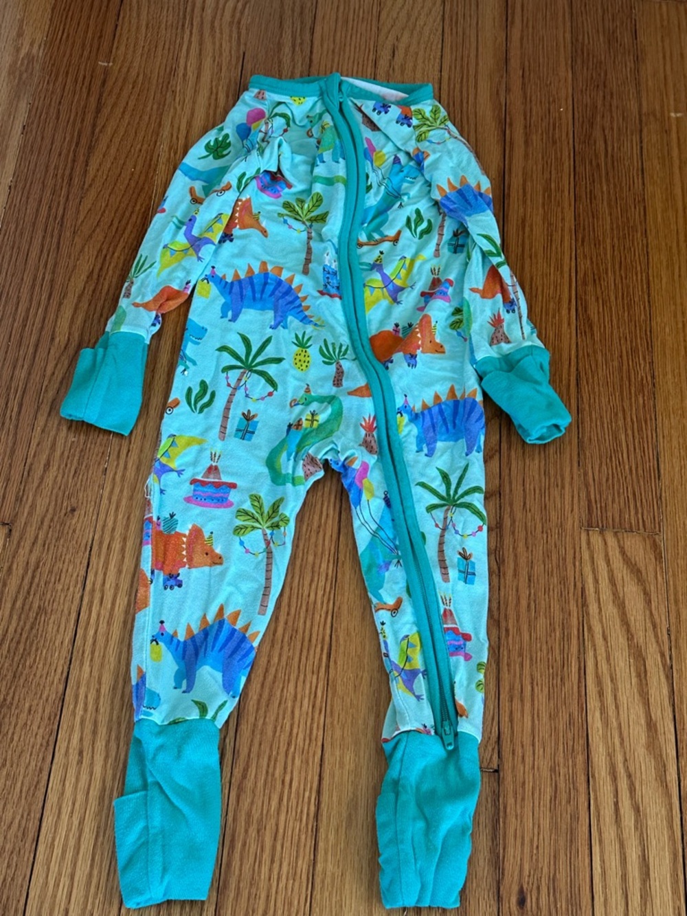 Little Sleepies Teal Dinosaur Zip One-piece Pajamas